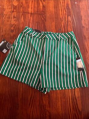 Striped Green and White Bermuda Shorts - Women's Tailored Fit